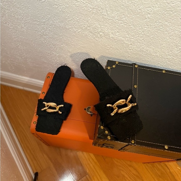 Zara Used Black Clothe Golden Link with Square Toe Sandal Size 40. - Picture 3 of 4